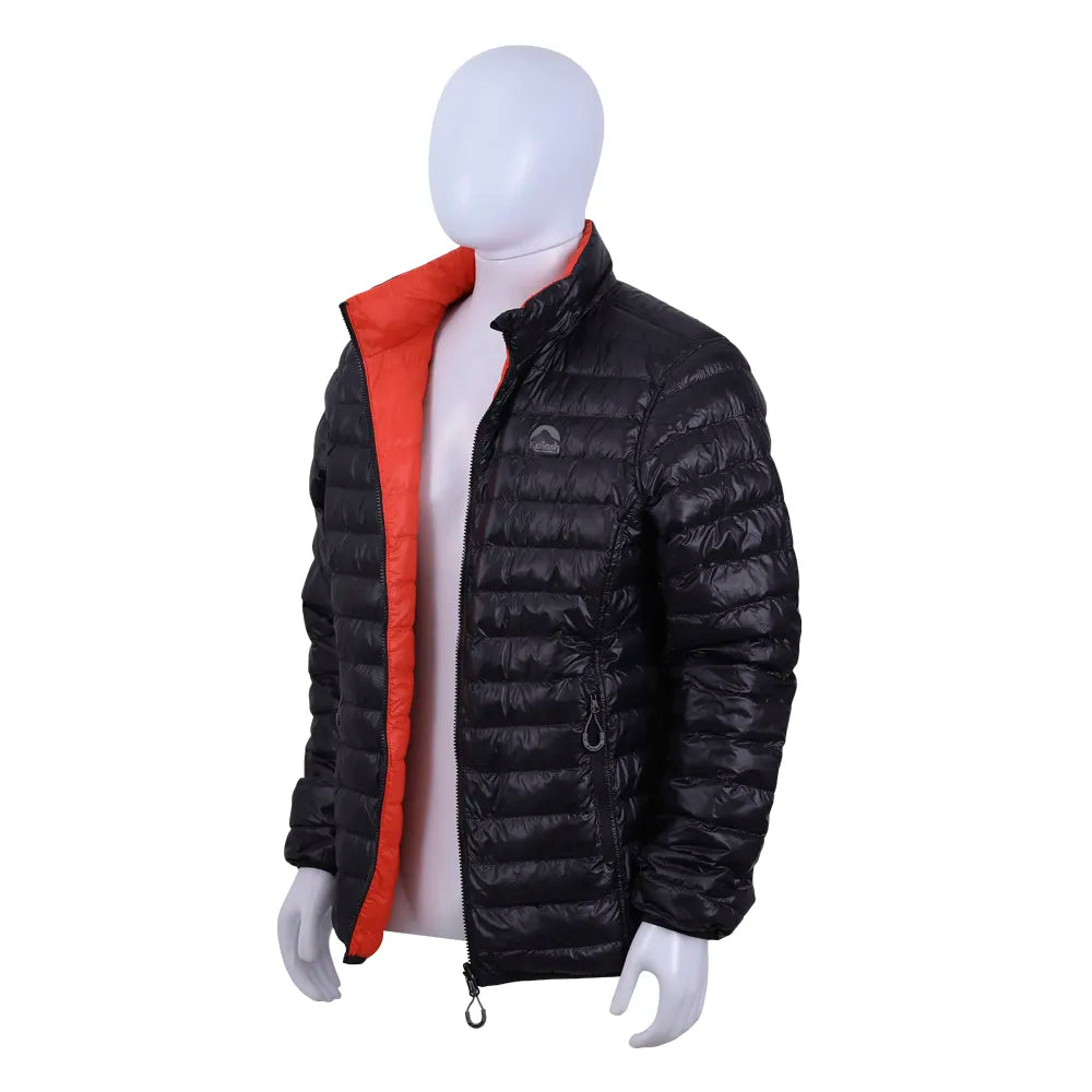 JAQUETA PUFFER DUPLA FACE PLUMA GANSO MASCULINO PRETO/LARANJA ESCURO