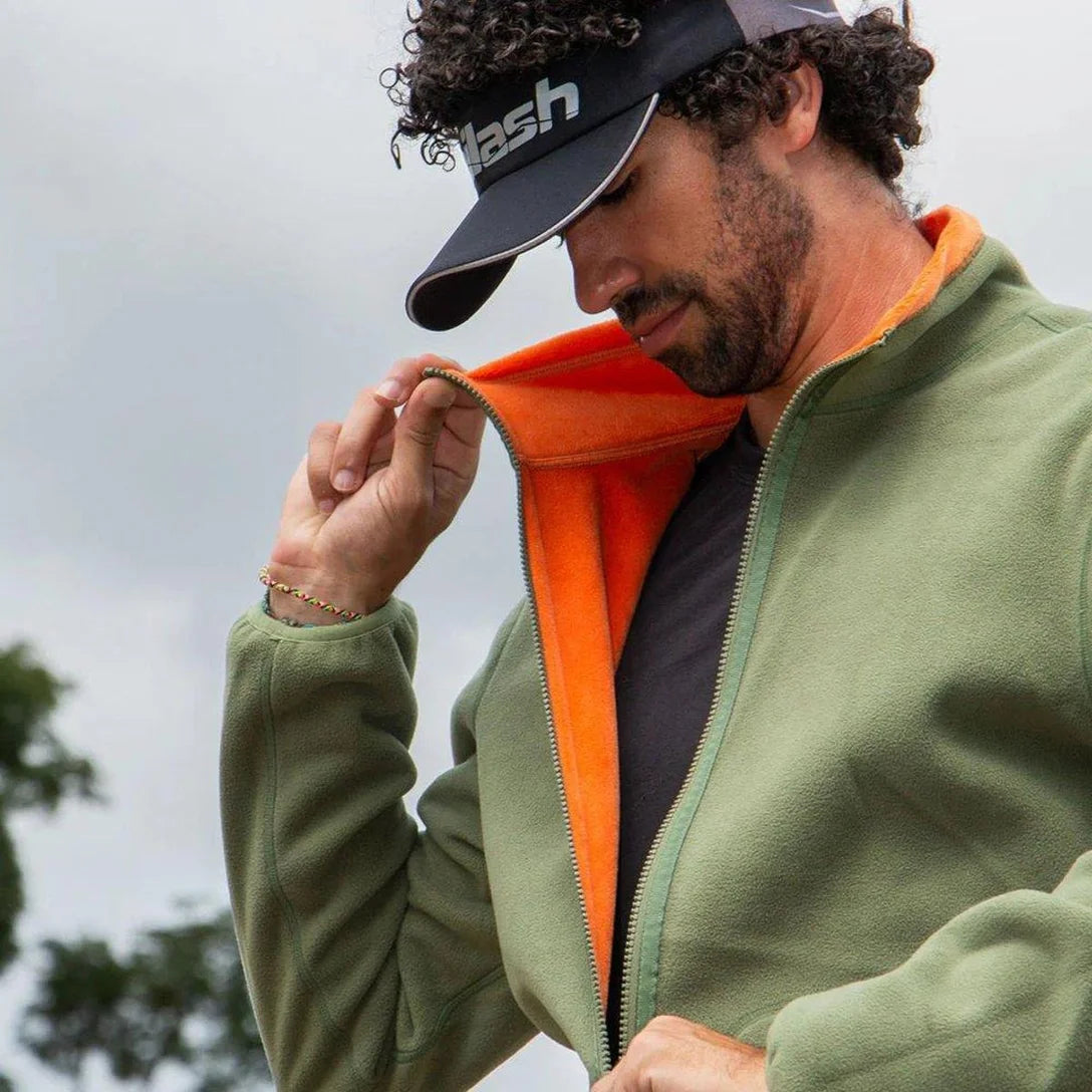 JAQUETA FLEECE TEDDY MASC. VERDE/ LARANJA