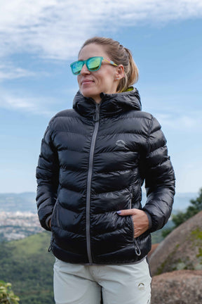 JAQUETA PUFFER DOUBLE PATAGONIA SINTETICA FEMININA PRETO VERDE LIMAO