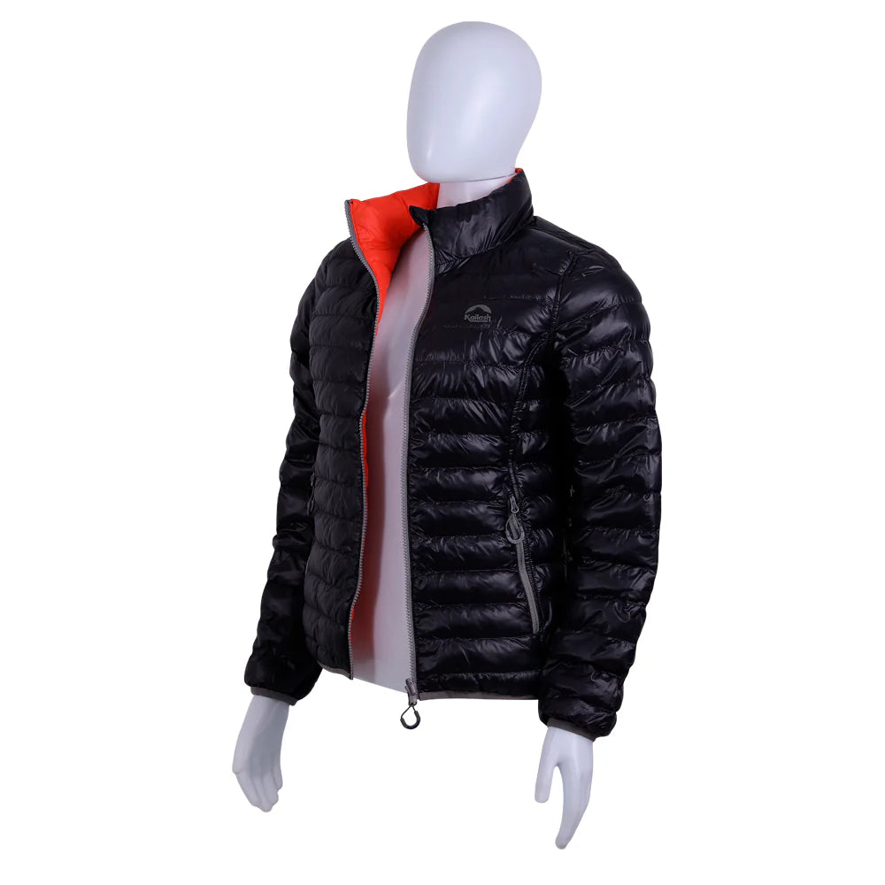 JAQUETA PUFFER DUPLA FACE PLUMA GANSO FEM. PRETO/LARANJA ESCURO