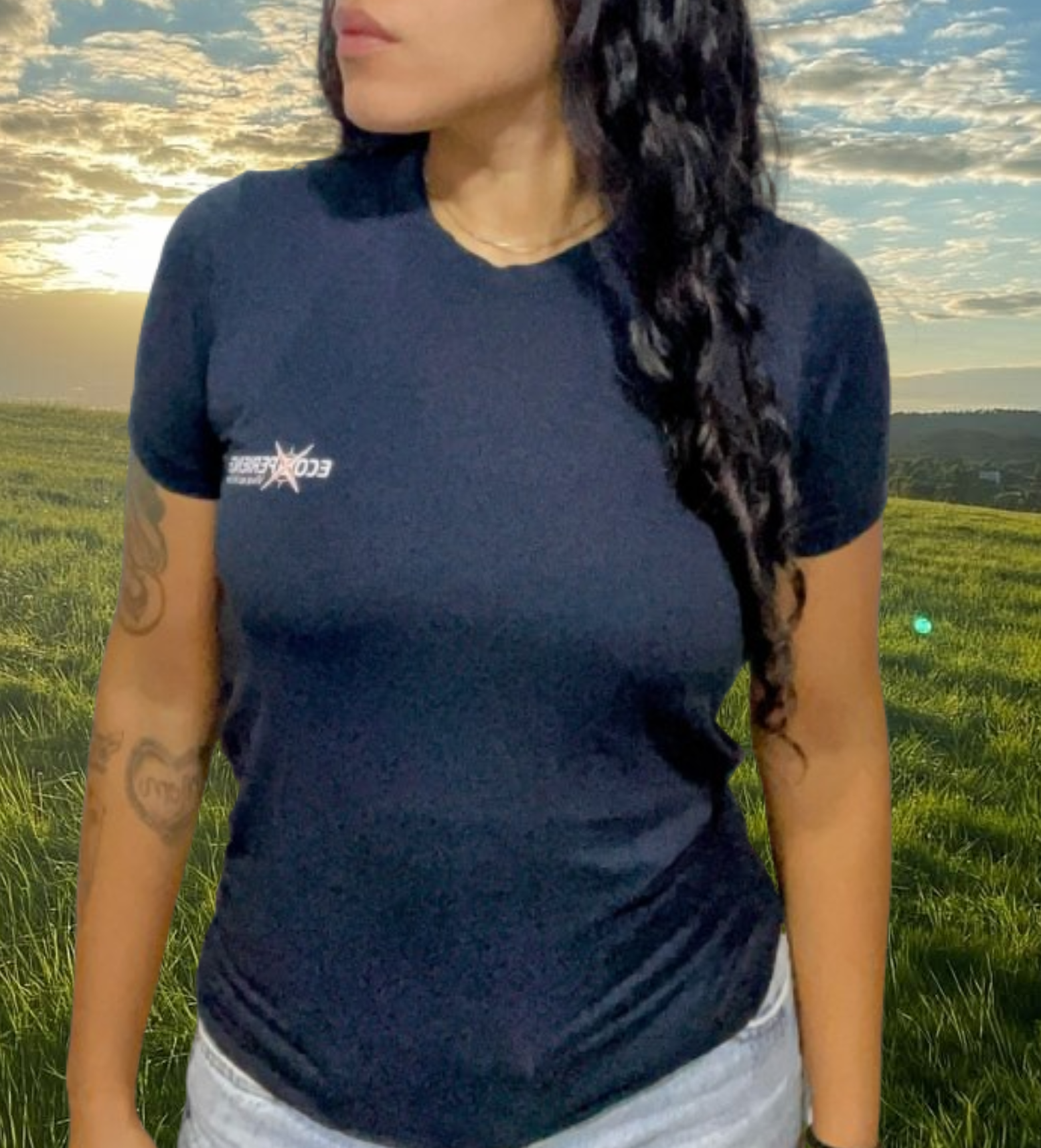 CAMISETA BABY LOOK FEMININA ECOXPERIENCE MANGA CURTA PRETA