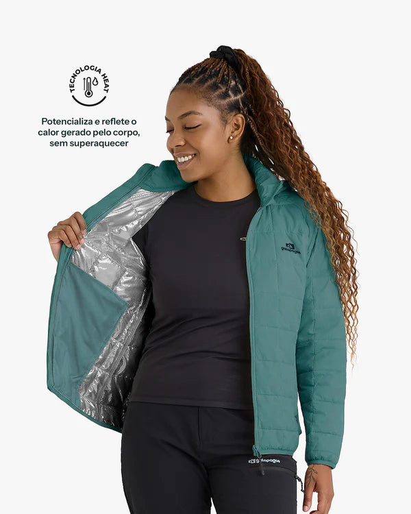 Jaqueta Puffer Galapagos Ibex Thermolite Heat Feminino Verde