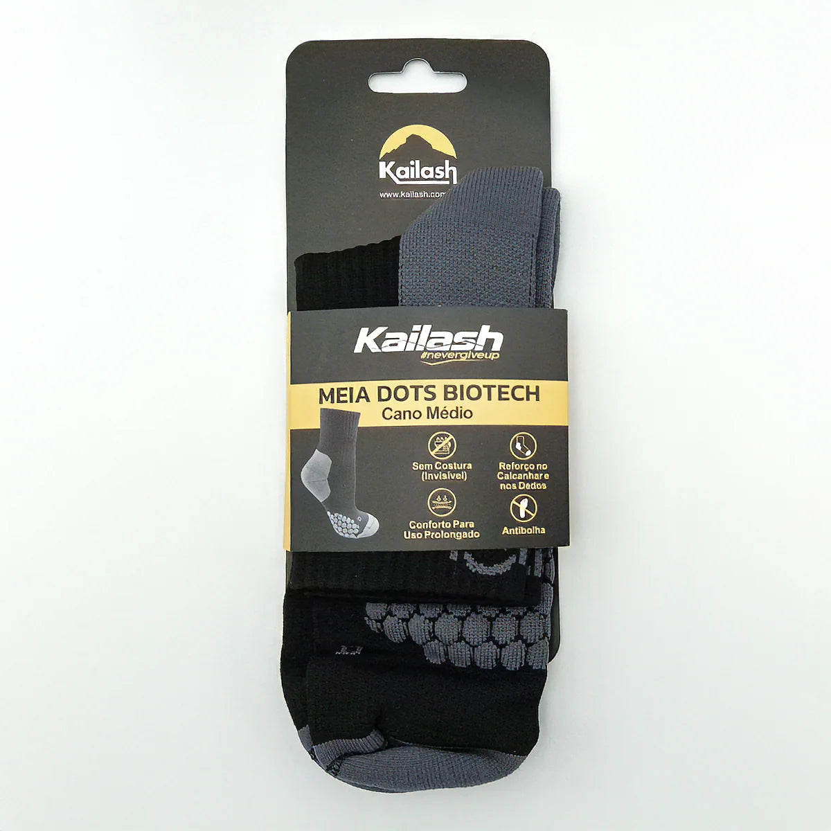 MEIA CANO MEDIO DOTS BIOTECH UNISEX PRETA/CINZA