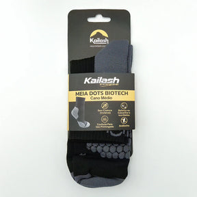 MEIA CANO MEDIO DOTS BIOTECH UNISEX PRETA/CINZA