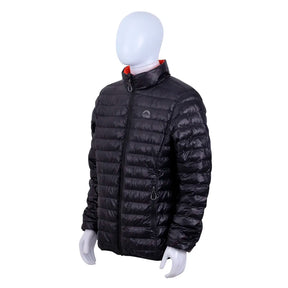 JAQUETA PUFFER DOUBLE PLUMA GANSO MASCULINO PRETO/LARANJA